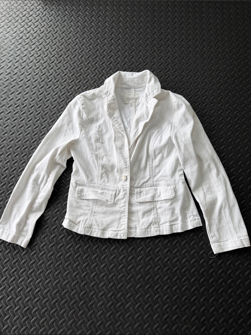 ANGELS Forever Young Crisp White Denim Single-Button Notch-Lapel Blazer